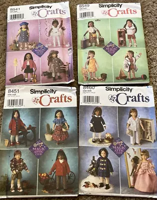 Lot Of 4 Simplicity Magic Attic Club 18  Doll Patterns 8451 8460 8541 8549 Uncut • $40