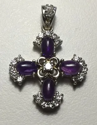 $22.99 • Buy ESPO Joseph Esposito Sterling Silver Amethyst CZ  Maltese Cross Pendant - Only