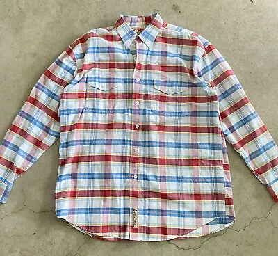 Larry Mahan Shirt Adult Large - Red Blue Button Down Western Long Sleeve Mens • $5