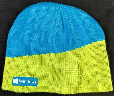 Microsoft Windows Beanie Cap 2-Color Blue & Chartreuse OSFA • $7.40