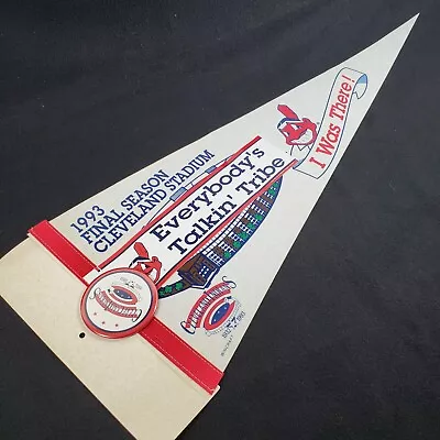 Vintage MLB Cleveland Indians Final Season 1993 Pennant Full Size W/ Button Pin • $44.99