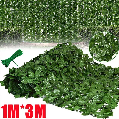 3M Roll Artificial Hedge Garden Fence Fake Ivy Leaf Privacy Screening Wall Panel • £13.99