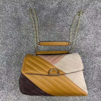 Accessorize Mustard Cream Handbag Quilted Shoulder Bag Faux Leather Suede • £14.99