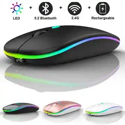Slim Silent Rechargeable Wireless Mouse RGB LED USB Mice MacBook Laptop PC UK • £7.99