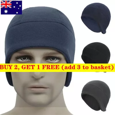 Men Plain Winter Warm Fleece Beanie Hats With Earflaps Russian Ears Cover Cap  • $14.68