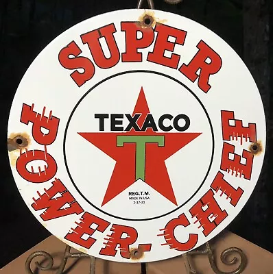 Vintage 1931 Dated Texaco Super Power Chief Gasoline Gas Oil Porcelain Sign • $31