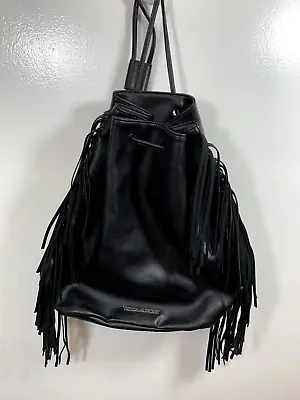 Victoria's Secret Backpack Black Purse Bag Fringe Faux Leather Biker Western • $14.56