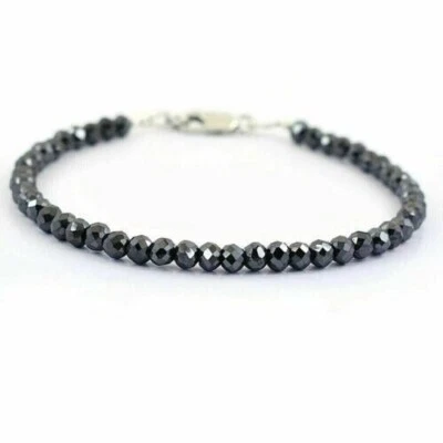thumbnail image 2 of Certified Natural Black Diamond Bracelet - 5mm Beads, 6 Inches, Sterling Silver (925) - IGL&S Certified, Earth Mined, AAA Quality 2 of 6