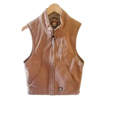 Berne Workwear Men's Brown Duck Canyon Sherpa Lined Zip Front Vest Size Small • $48.99