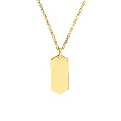$137.60 • Buy Engravable Dog Tag Pendant Plate Necklace 14K Solid Gold Thin Twisted Rope Chain