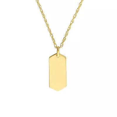 $137.60 • Buy Engravable Dog Tag Pendant Plate Necklace 14K Solid Gold Thin Twisted Rope Chain