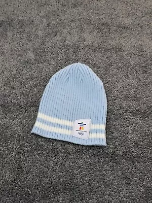 Vancouver 2010 Olympics Beanie Hat Womens Baby Blue White Stripes Canada Ski • £14.43