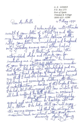 £20 • Buy Gerry Gomez - West Indies Test Cricketer - Signed Handwritten Letter.