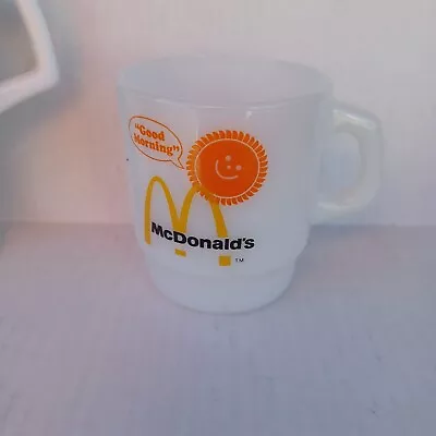 Vintage McDonalds Fire King Milk Glass Coffee Mug Good Morning Anchor Hocking • $6.50