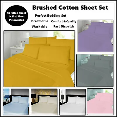 £18.89 • Buy 100% Brushed Cotton Flannelette 4PC Sheet Set Soft Fitted Flat Thermal Sheet Set