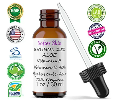 $11 • Buy VITAMIN C SERUM 40% + E + RETINOL + HYALURONIC ACID (HA) Organic Anti-Aging