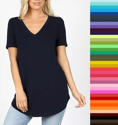 $11.16 • Buy Womens Zenana Relaxed Fit V Neck TShirt Short Sleeve Rayon Plus  STORE CLOSING