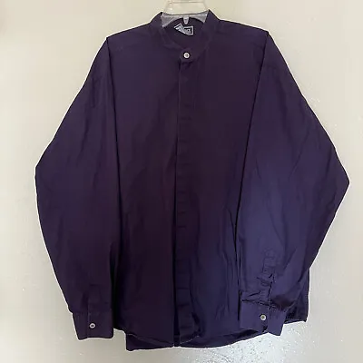 Versace Classic V2 Shirt Mens 18.5 Purple Band Collar Long Sleeve Button Up • $44.97