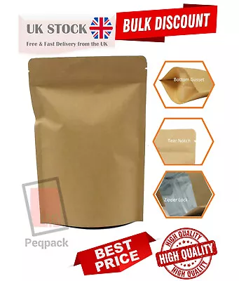 Kraft Paper Stand Up Pouches Aluminium Plated Mylar Zip Lock Heat Resealable • £20.99