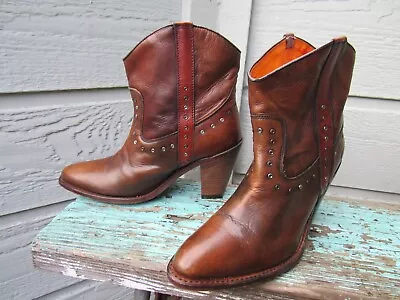 Vtg Frye 77113 Short Western Boot Womens US 7 M Brown Leather Rivet Studs Spain • $49.99