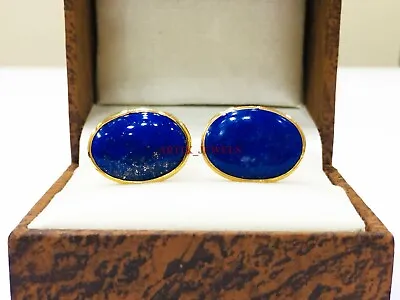 Natural Lapis Lazuli Gemstone With Gold Plated 925 Sterling Silver Cufflink 2658 • $94.90