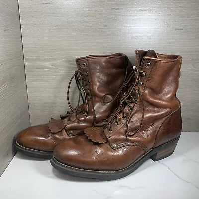 Vintage RARE Kiltie Packer Boots Leather Lace Up  USA Mens 11.5 D Cowboy • $89.99