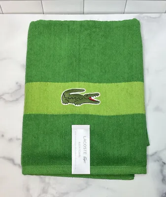 Green Lacoste Bath Towel 100% Cotton 30  X 52  Green Big Crocodile Logo NEW • £28.46