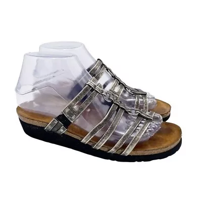 Naot Betty Metallic Strappy Leather Rhinestone Embellished Comfort Sandal 38 / 7 • $40