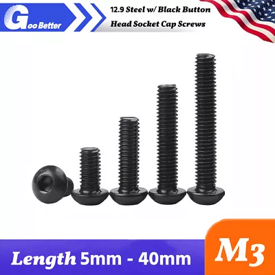 M3 Button Head Socket Cap Screws 12.9 Steel W/ Black Ox ISO 7380 5mm - 40mm • $6.29