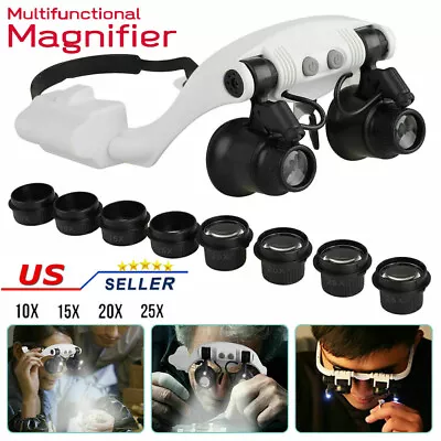 Headband Headset Jeweler Magnifier Magnifying Glass Loupe Glasses With LED Light • $13.58