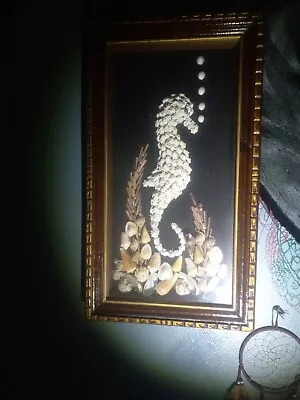  2Vtg Seashell Folk Wall Art Seahorse Shells Shadow Box Wood Frame  27”x15” • $150