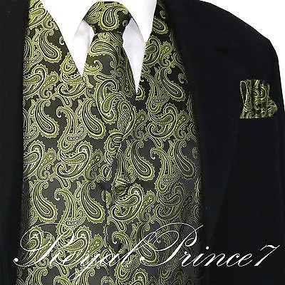 NEW Men's Paisley Design Dress Vest And Neck Tie Hankie Set For Suit Or Tuxedo • $25.36