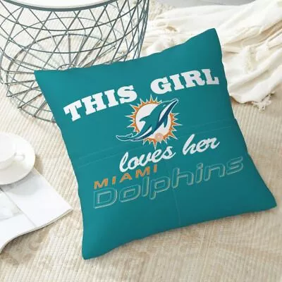 2pcs This Girl Loves Her Miami Dolphins Linen Throw Pillow 16-20in&Pocket • $18.04