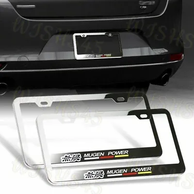 X2 For JDM Mugen Chrome Stainless License Plate Frame W/ Caps - Chrome 5 • $43.90