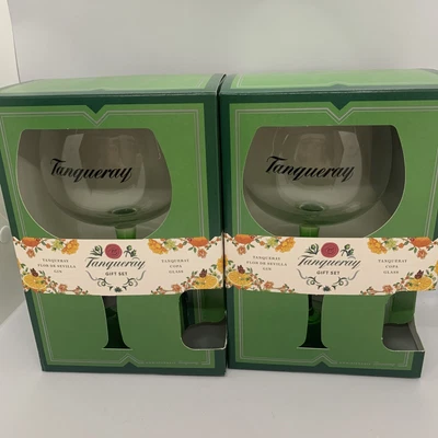 £12.99 • Buy 2 X Tanqueray Gin Glasses Goblet Balloon Green Stem NIB No Gin Included