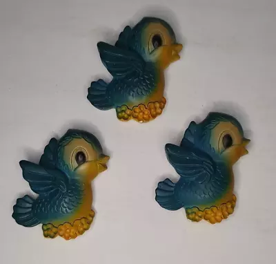 Set Of 3 Vintage Chalkware Blue Birds Chicks 1970 Miller Studios • $24