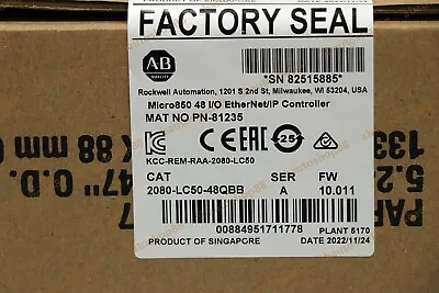 ALLEN BRADLEY 2080-LC50-48QBB Micro850 EtherNet/IP Controller Brand New PLC 2022 • $319.32