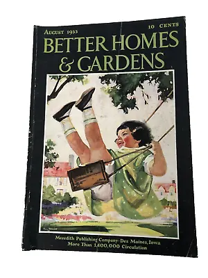 Vintage Better Homes And Gardens Magazine August 1933 Girl In Swing Cover • $5.99