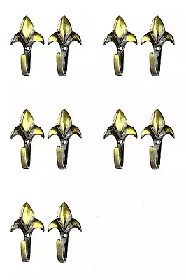 £4.95 • Buy 5 X Pair Of Metal Fleur De Lys Curtain Tie Back Hooks Antique Brass Finish (10)