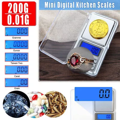 Pocket Mini Digital Kitchen Scales Jewellery Electronic Herbs - 0.01g To 200g AU • $10.44