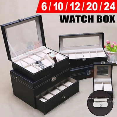 Mens 6/10/12/24 Grids Leather Watch Display Case Jewelry Collection Storage Box • £9.97