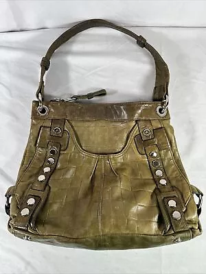 B MAKOWSKY Olive Green Croc Embossed Studded Leather Shoulder Bag • $19.99