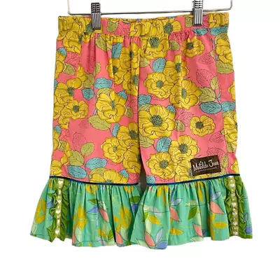 Matilda Jane Pink Petal Ruffle Capris Girls 2 Wide Leg Pants Pink Floral • $28