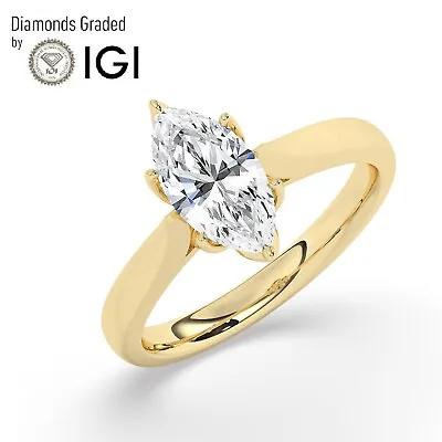 IGI 1CT Solitaire Lab-Grown Marquise Diamond Engagement Ring 18K Yellow Gold • $1248