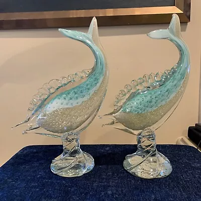 Murano Glass Sculpture Fish MCM Sword Fish Venetian Hand Blown Turquoise Gold • $275