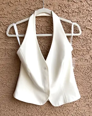 VTG Anne Klein II Halter Top Vest Ivory Sexy NWT Black Label Tuxedo • $95