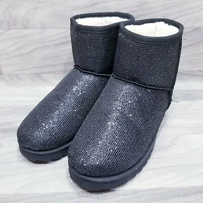 Mudd Cherry-48LP Ladies Black Shimmering Short Slip-On Boots Size 8 • $24.99