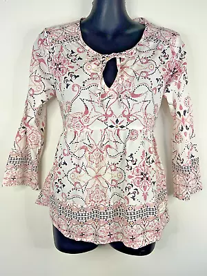 Odd Molly Boho Multicoloured White Pink Patterned Tie Up Blouse. Size 8 • $15