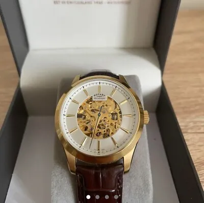 £180 • Buy Rotary Skeleton Watch Men’s GS05035/03 With Brown Leather Straps.