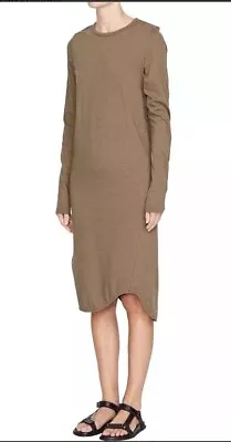 BASSIKE French Seam Dress Sz S Long Sleeve Asymmetrical T Shirt Dress Olive • $60